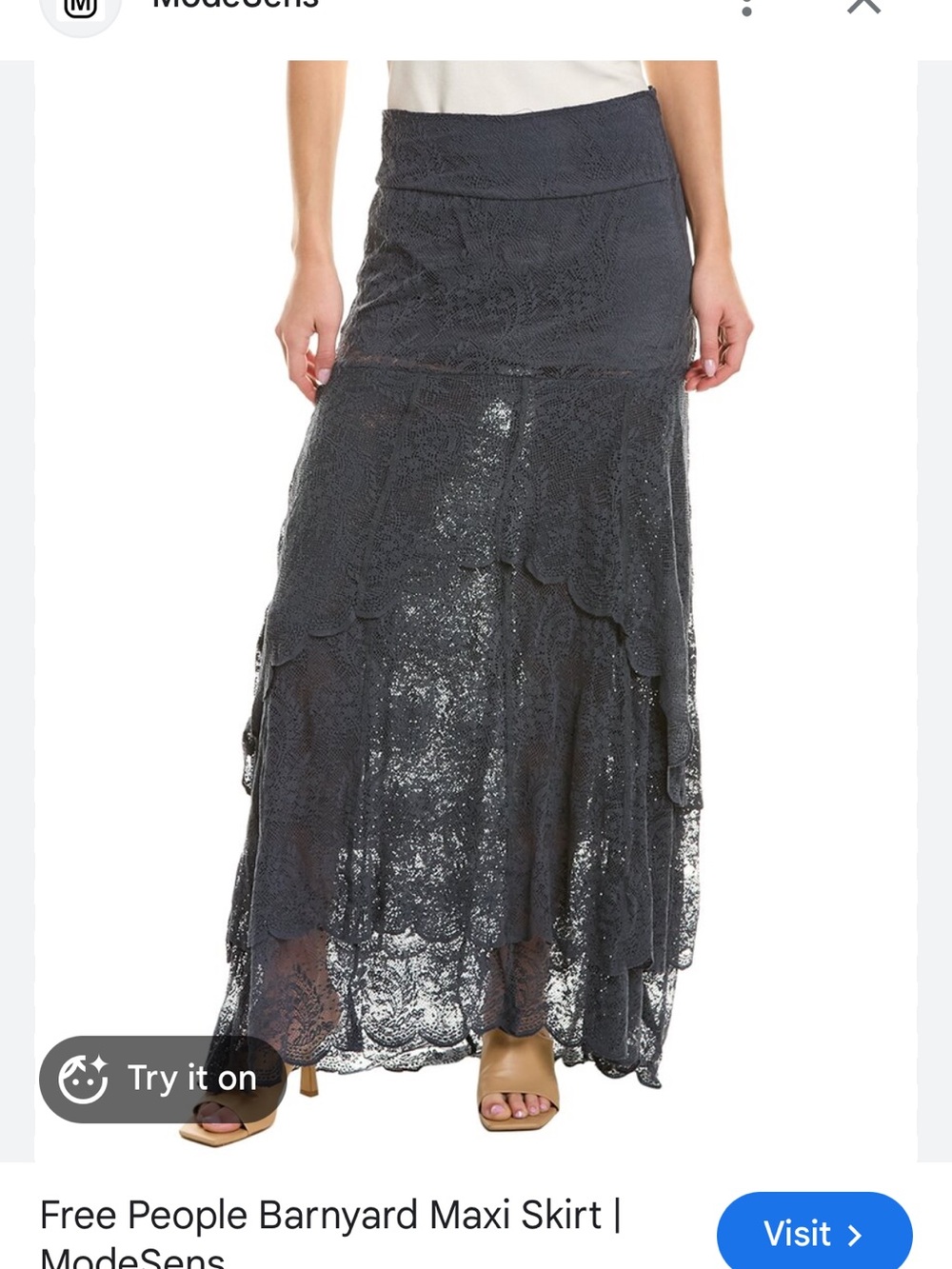 Free People Charcoal Layered Lace Maxi Skirt